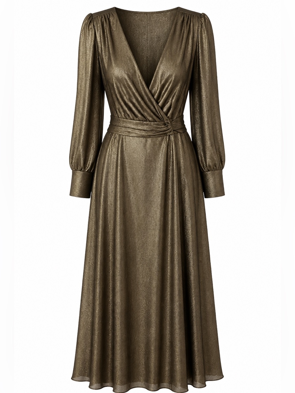Metallic Gold Long Sleeve Wrap Gown- Additionelle Size 20